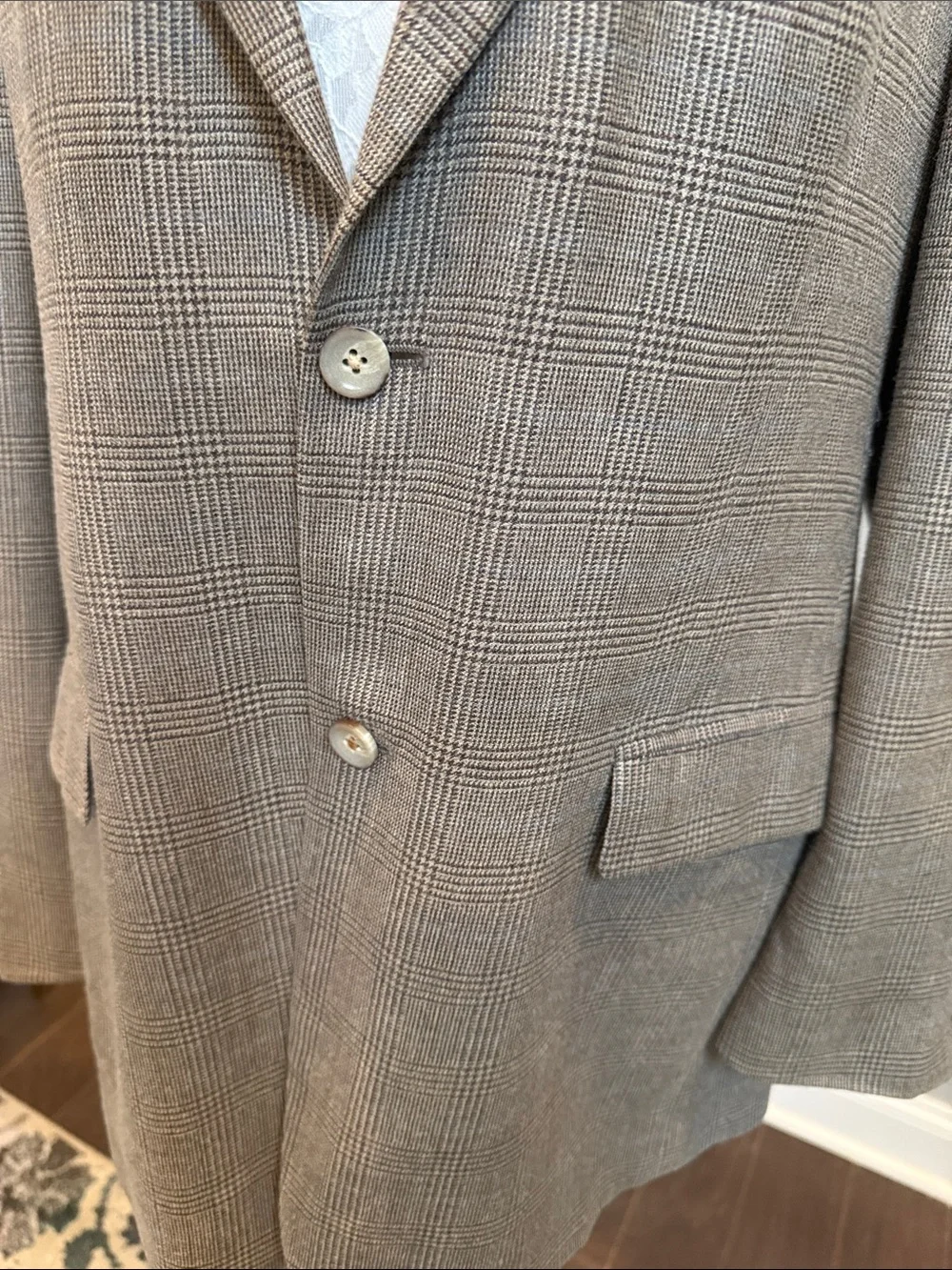Vintage Oscar de la Renta Glen Plaid Sport Coat Blazer 42L Tan Brown 90s